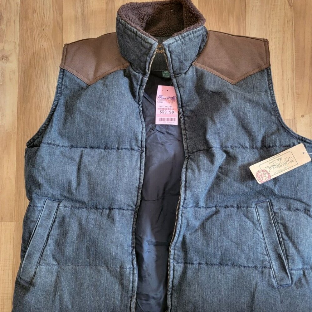 Lauren Jeans Company Men's Black Denim Full Zip Puffer Vest Jacket Size XL